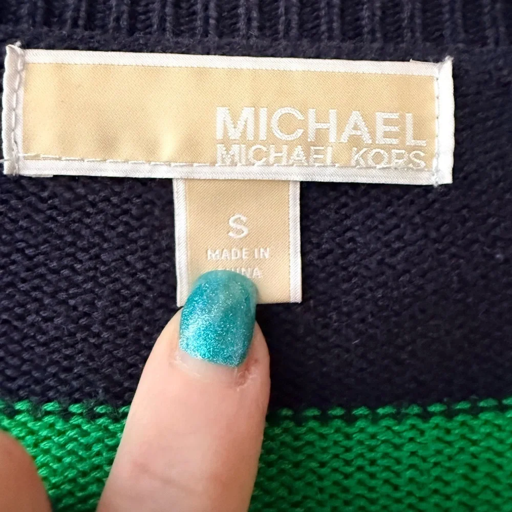 MICHAEL Michael Kors Green and Navy Striped Sweater, size S